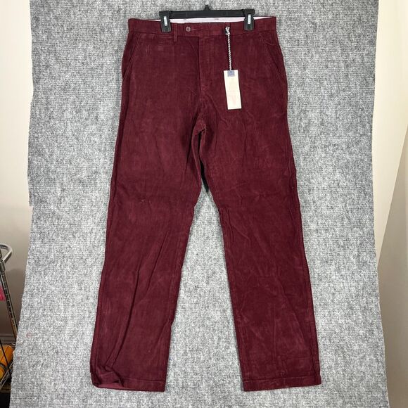 Samuel Windsor Pants Mens 36 Red Corduroy 33 Inseam Chino Trouser Business - Picture 1 of 11
